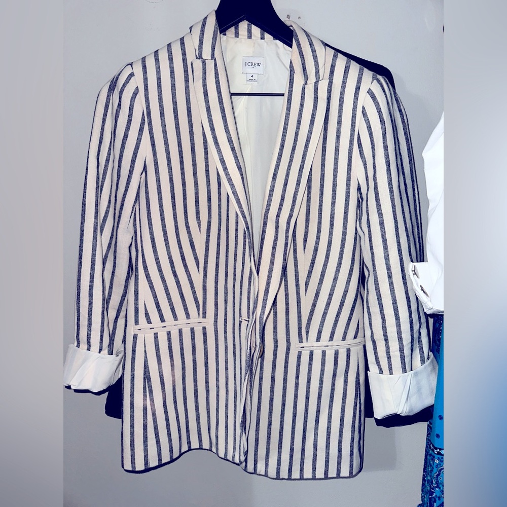 J.Crew NWOT Linen Blazer Striped Print Fit Flare Oversized